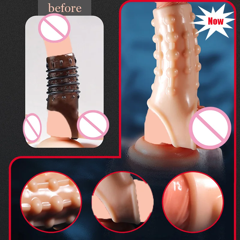 New Cock Ring Penis Sleeve Reusable Condoms Penis Enlargement Granule Clitoris Stimulate Delay Ejaculation Sex Toys for Men