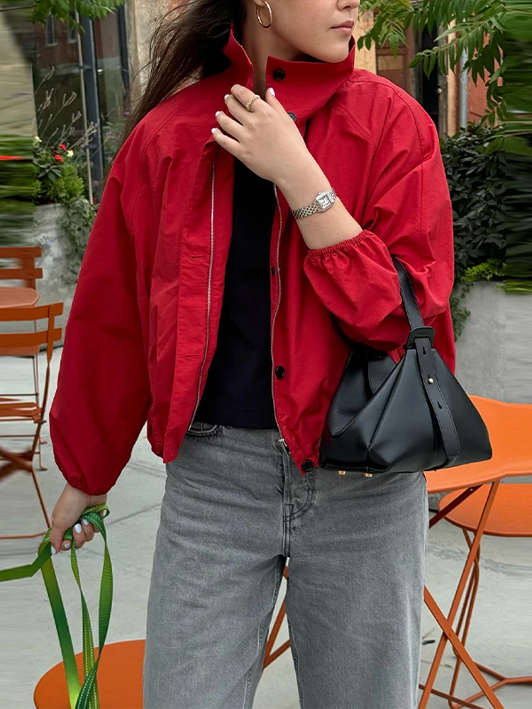 

Fashion Solid Jacket Women's Loose Stand Collar Single Breasted Zippers Long Sleeve Coats 2025 Autumn New Lady Casual Streetwear