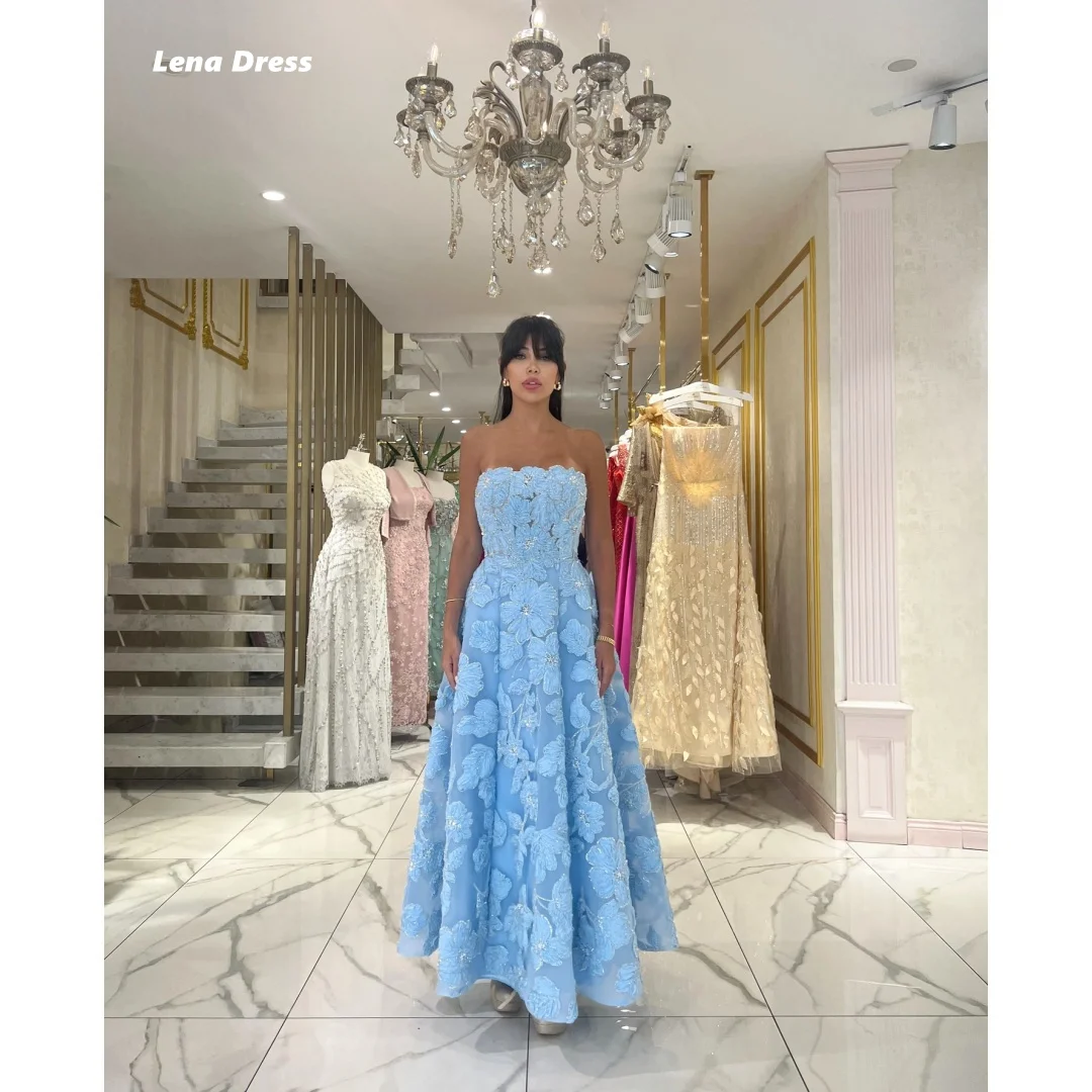

Lena Sky Blue Elegant Party Dresses Woman 2025 Luxury Evening Dress Women's Prom Dress Customized Sleeveless A-line Floral Lace