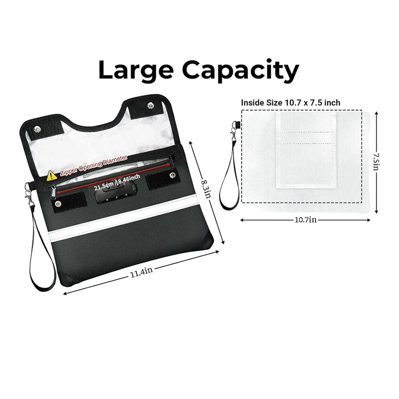 Fireproof Document Bag with Lock,11.4 X 8.3 Inch Fire Proof Bag for Documents with Zipper,Water Envelope-VVBC