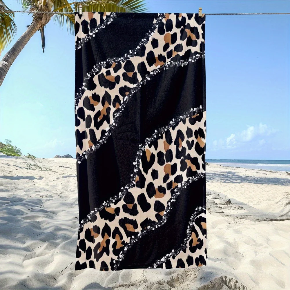 Leopard Print Sequin Edge Beach Towel,Luxury Wild Animal Art Quick-Dry Sand-Free Microfiber Bath Towel for Summer Pool and Beach