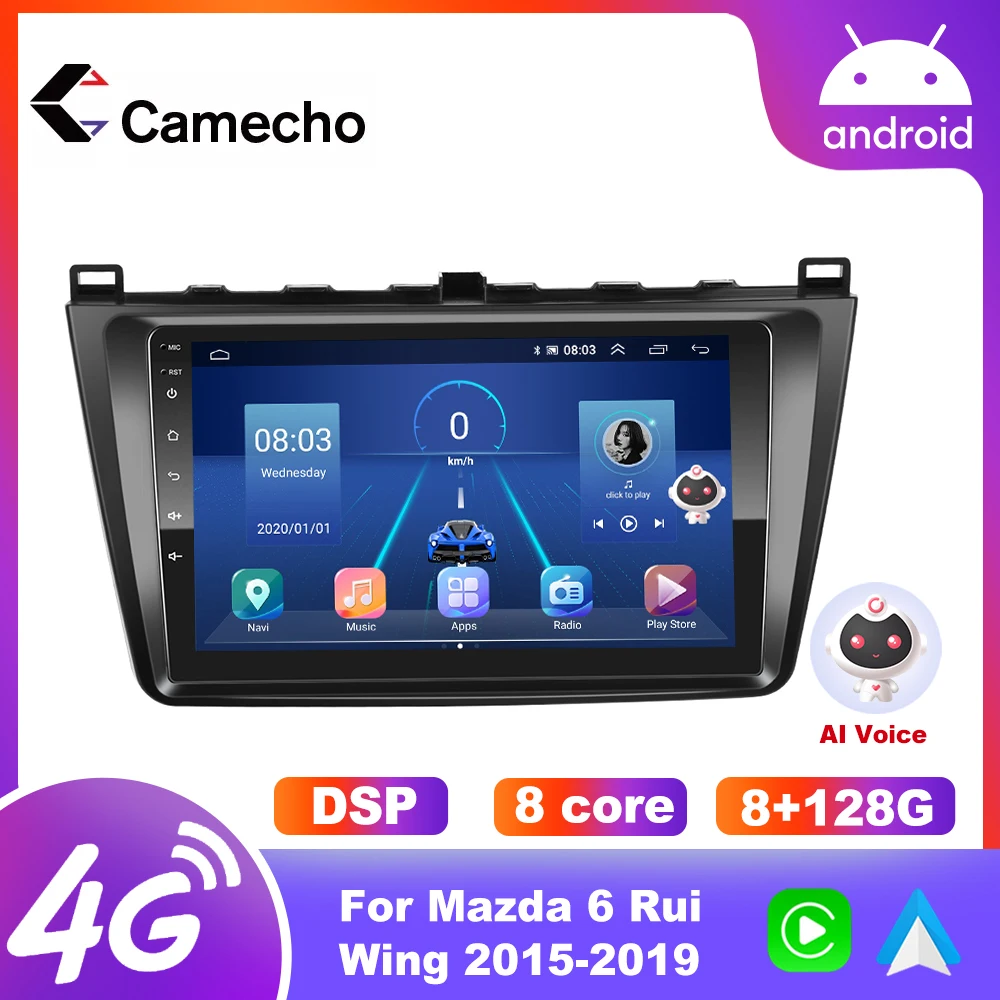 Camecho AI Voice Car Multimedia For Mazda 6 GH Rui wing 2007-2012 2din Stereo Android Auto Radio Carplay GPS autoradio DVD