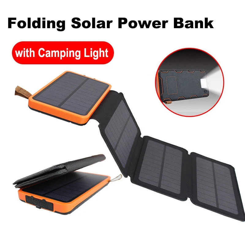 

Folding Solar Power Bank 20000mAh with 4 Solar Panel Fast Charger Powerbank for iPhone 16 Samsung Huawei Xiaomi External Battery