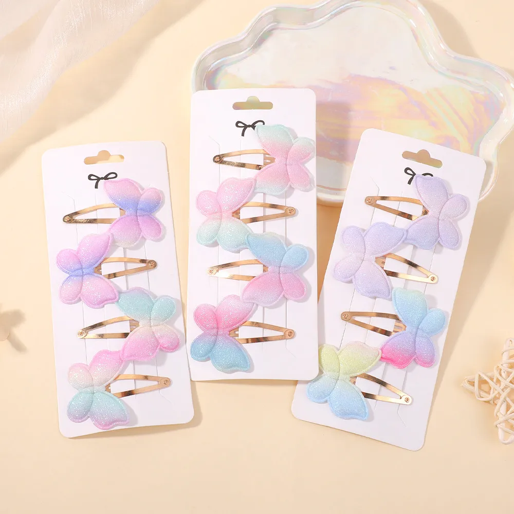 4 Stück Schmetterlings-Haarspange, doppellagige Spitze, Perle, handgefertigter Stoff, 3D-Schmetterling, Kinder-Haarspange, Baby-Stirnband