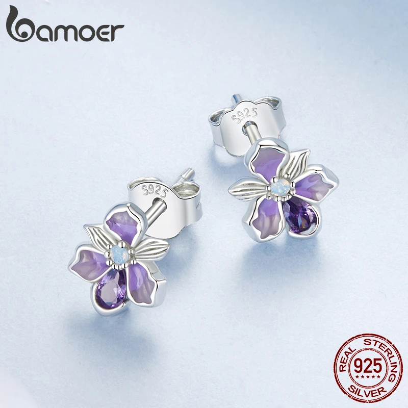 Women's Gold Plated Iris Flower Opal Stud Earrings, Birthday Gift