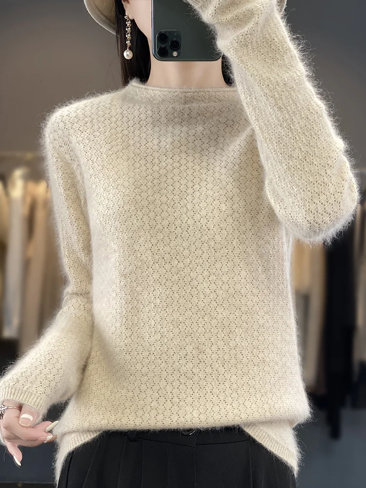 Maglione di Cashmere di visone da donna maglione con scollo a o tinta unita 100% Pullover di Cashmere di visone morbido top a maniche lunghe Super caldo nuova moda