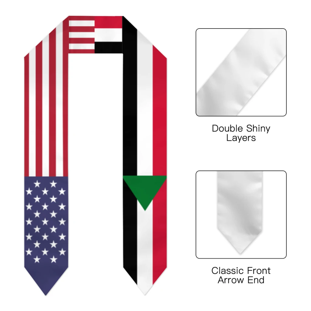 Graduation Sash Sudan & USA United States Flag Stole Shawls Graduate Wraps Scraf International Student Pride Gifts