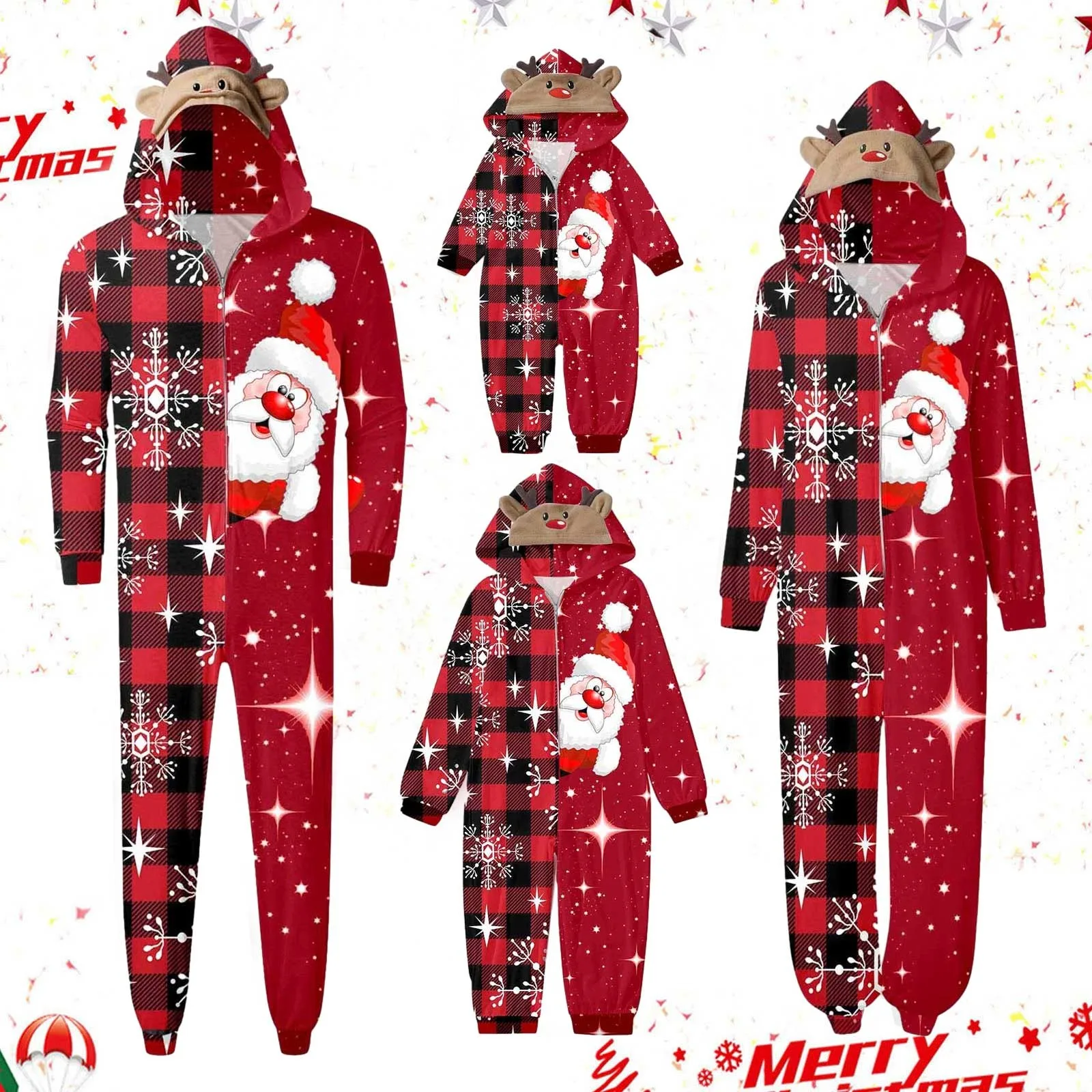 Adult Kid Christmas Family Matching Pajamas Jumpsuit Cute Santa Claus Print Christmas Matching Sleepwear Parent Child Romper