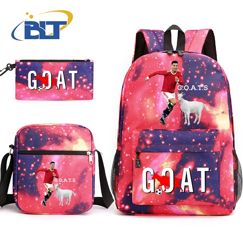 GOAT CR7 printed student school bag set youth backpack shoulder bag pencil case 3-piece set kids gift