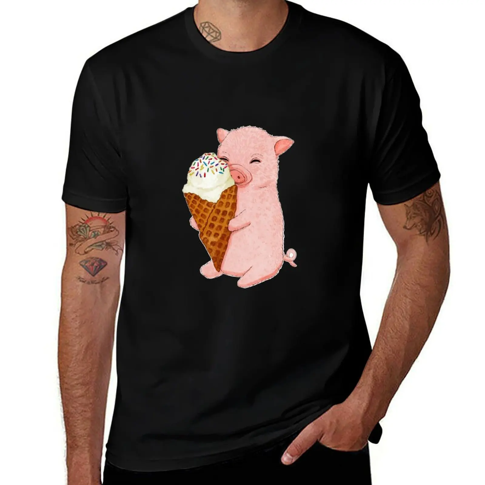 

Baby Pig holding an Ice Cream T-Shirt anime tshirt graphic t shirt vintage oversized mens tall t shirts