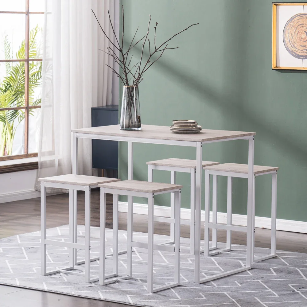 Simple Eucalyptus Pattern 87cm High Bar Table And Chair Set Of 5 [100 x 60 x 87cm]