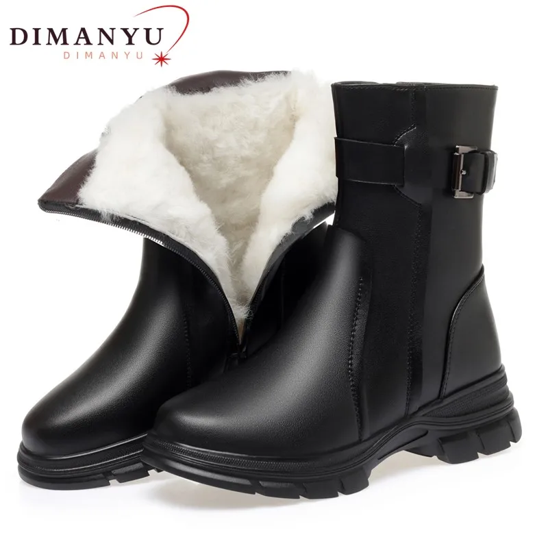 

DIMANYU Marton Boots Women New 2024 British Style Genuine Leather Large Size Winter Boots Women Wool Warm Ladies Snow Boots