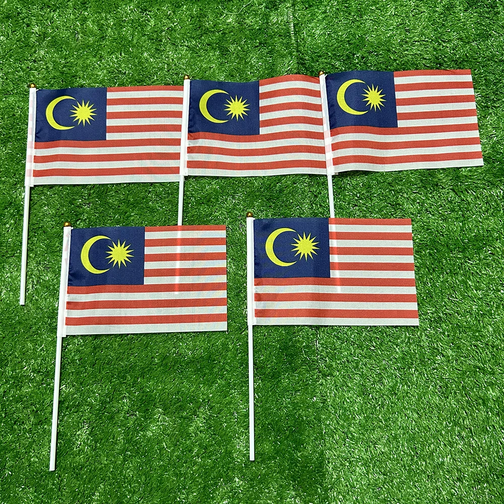 SKY FLAG Malaysia hand Flag 10/20/50/100pcs 21*14cm Malaysia Hand Waving Flags With plastic pole For Sports Activity Home Decor