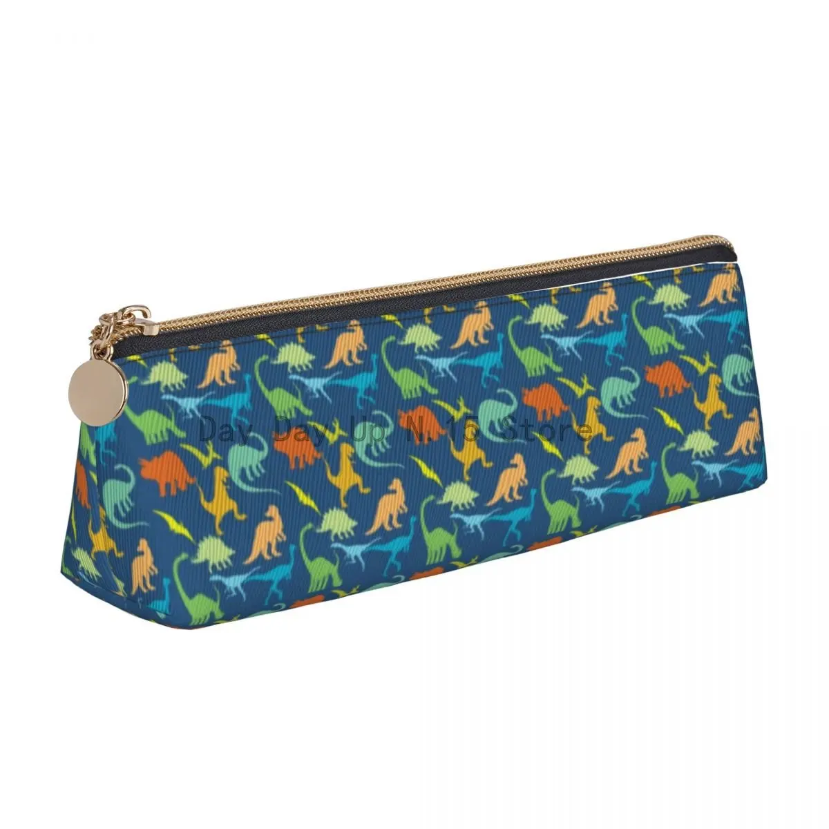 

Animal Silhouette Leather Pencil Case Colorful Dinosaurs Retro Zipper Pencil Box College Teenager Triangle Pen Pouch