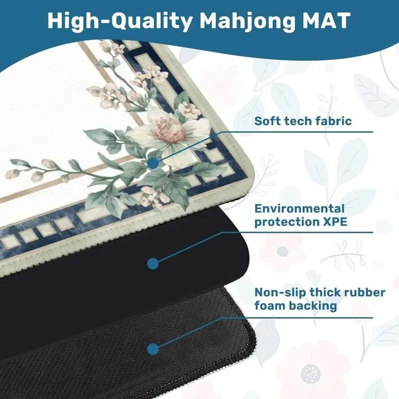 VIKAMA Ink Lotus Mahjong Mat Anti Noise Non Slip Rubber Pad Portable Washable American Mah Jongg Gift For Women Game Night