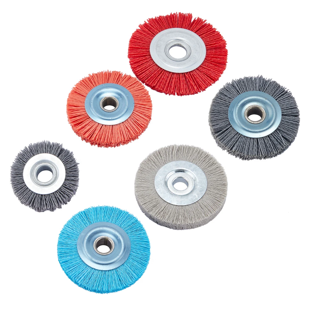 1pc 100*16mm 4 Inch Nylon Abrasive Brush Wheel Grit120-600 Polymer-abrasive Wire Drawing Round Polishing Brush wood deburring