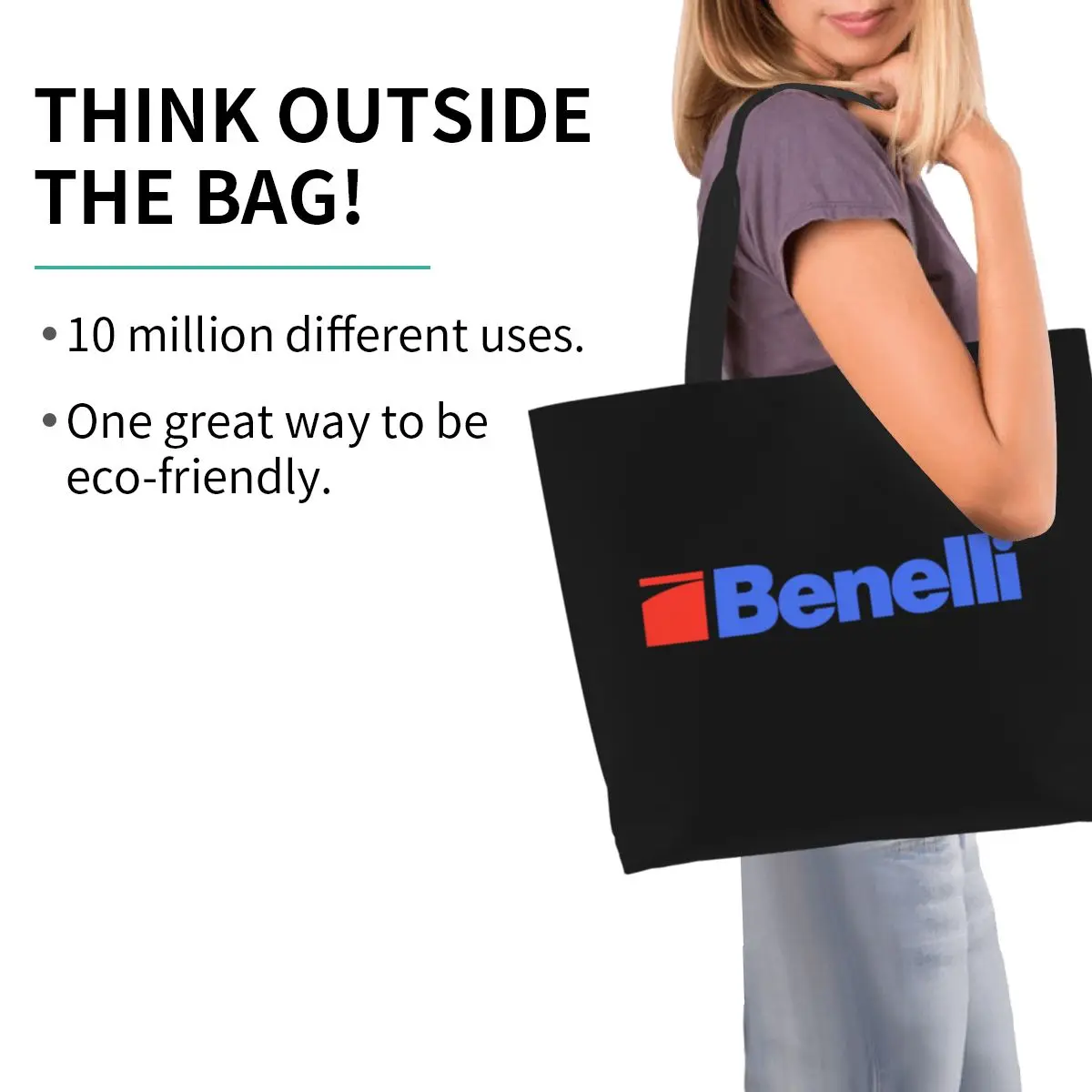 Blue Benelli Firearm Shooter Grocery Shopping Bags Printing Canvas Shopper Tote Shoulder Bags Big Capacity Portable Handbag