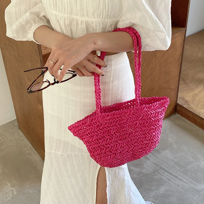 Beach Designer Handbags Solid Women Straw Plaited Article Shoulder Bag Travel Vacation Beach Bag Aesthetic Pouch Tote Ladies