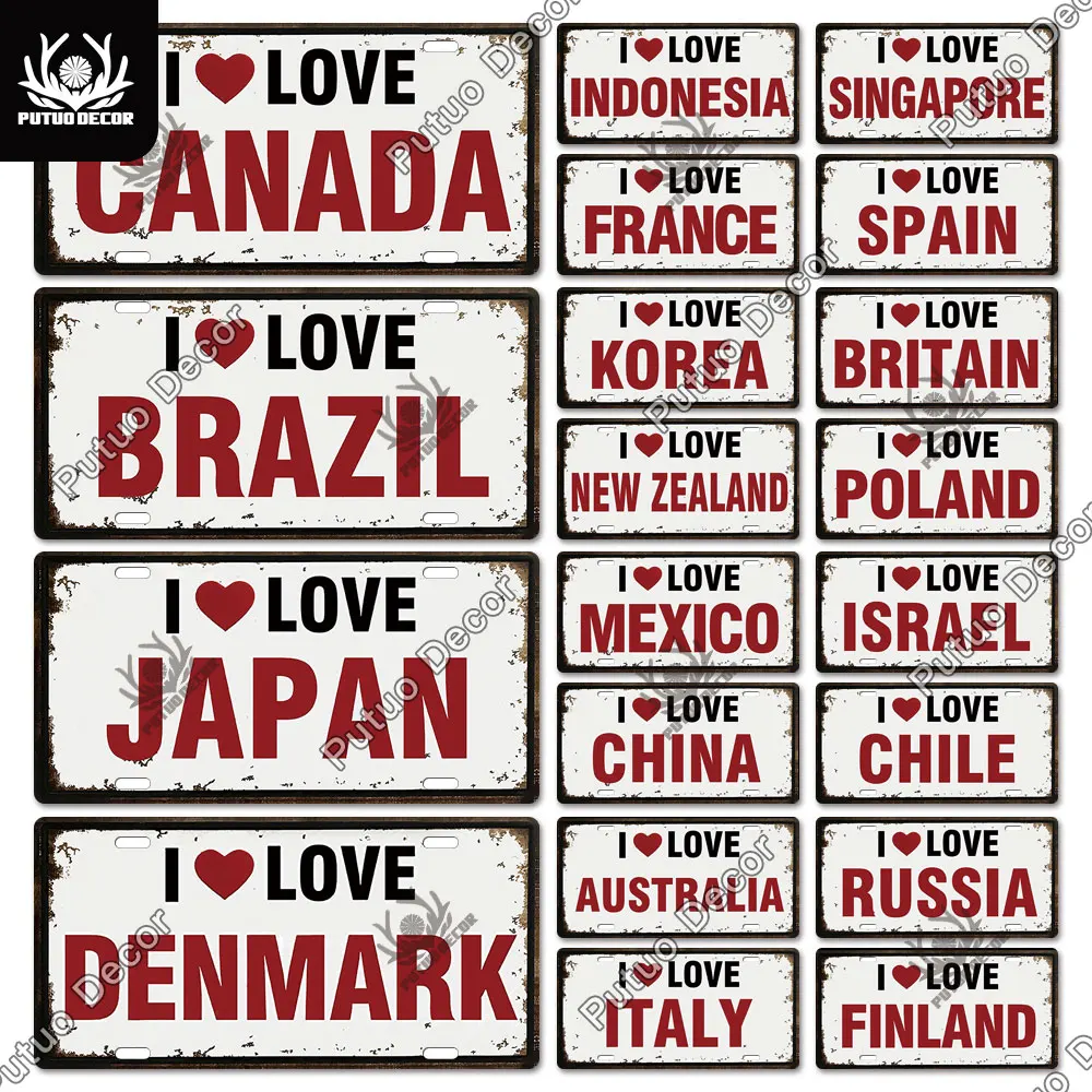 

Металлическая табличка Putuo Decor "Love Countries Licenses Plate"
