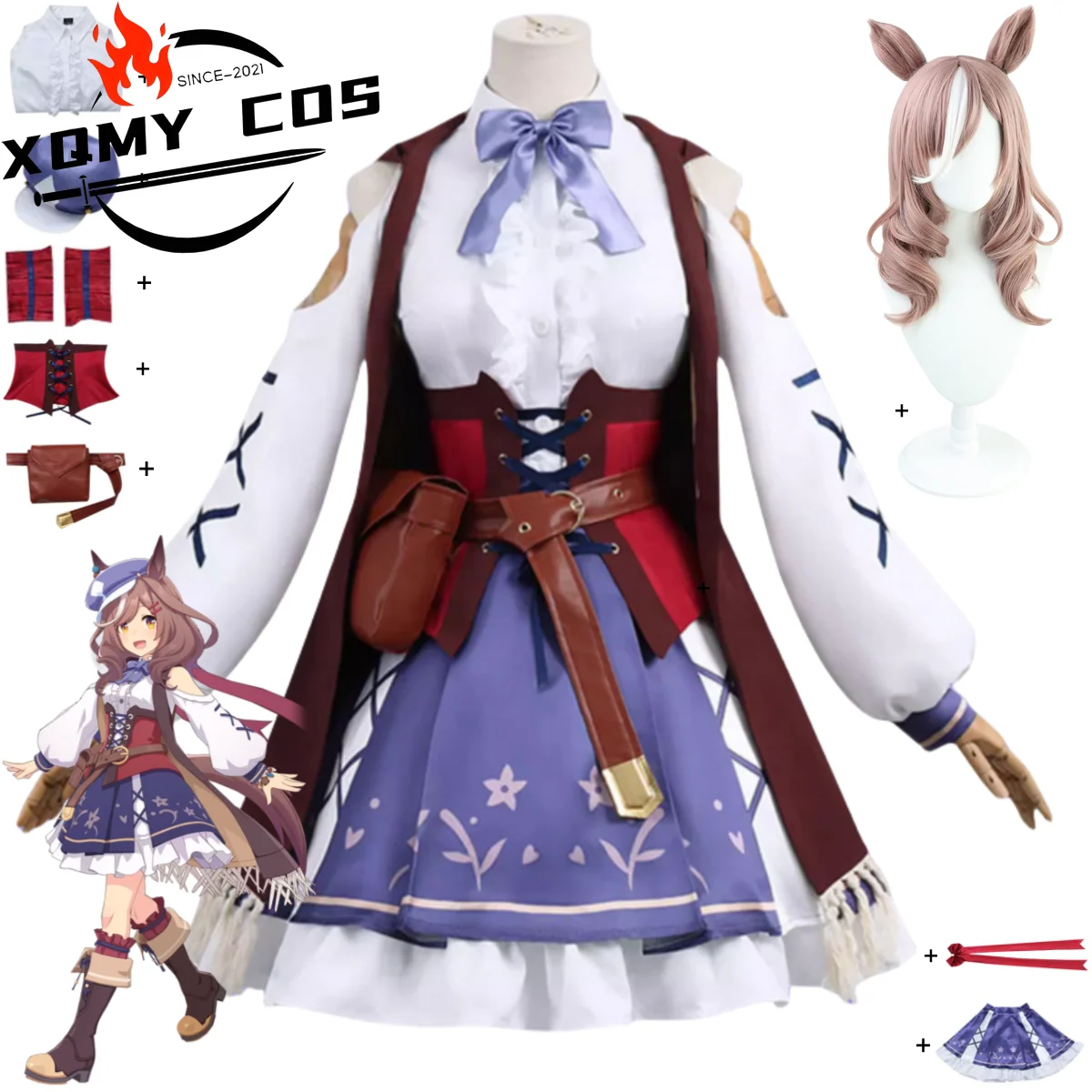 

XQGame Umamusume: Pretty Derby Matikanetannhauser Cosplay Costume Combat Uniform Skirt Coat Wig Woman Cute Birthday Party Suit