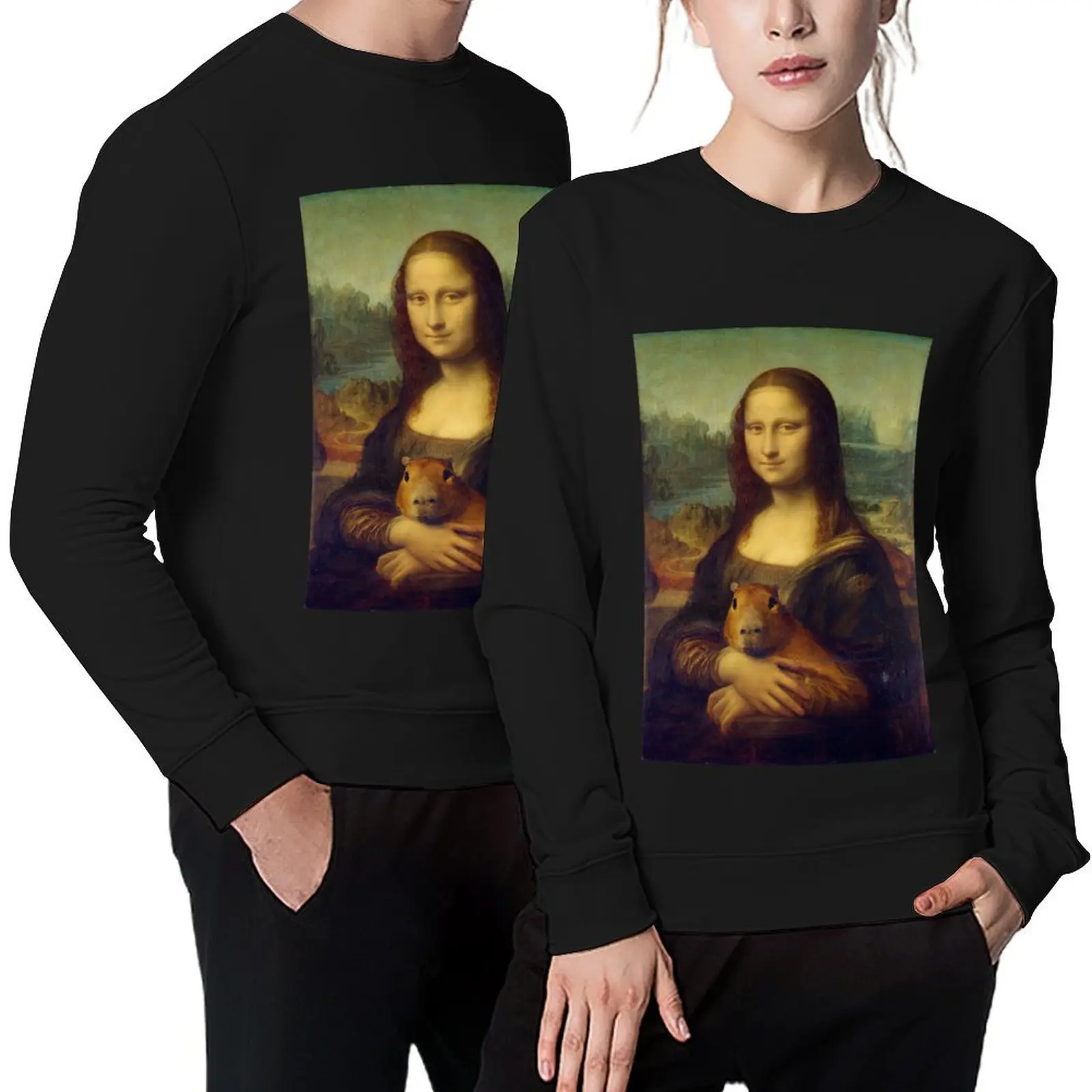 

mona lisa capybara Pullover men's sweat-shirt men's coat aesthetic clothing tracksuit men sweatshirts