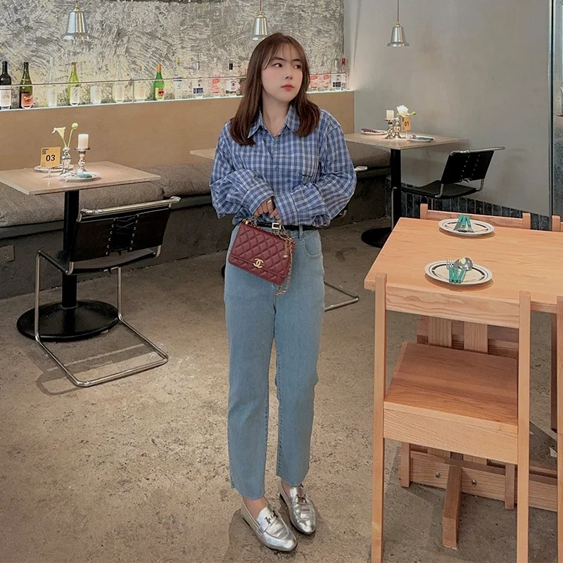 

Джинсы с высокой талией, прямые, модные, светлые, укороченные, маленькие размеры, удобные для повседневной носки, большие размеры