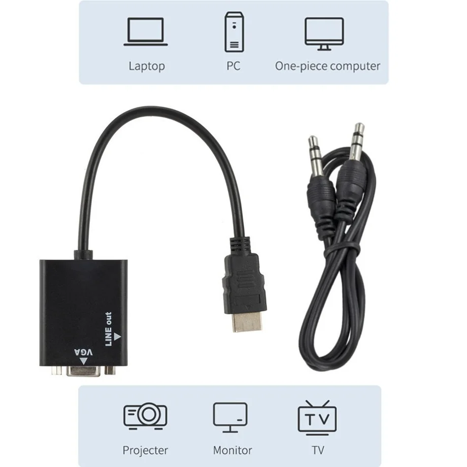 Grwibeou HDMI-Compatible to VGA Adapter Cable Digital to Analog 1080P Video HDMI to VGA Converter For Projector HDTV PC Laptop