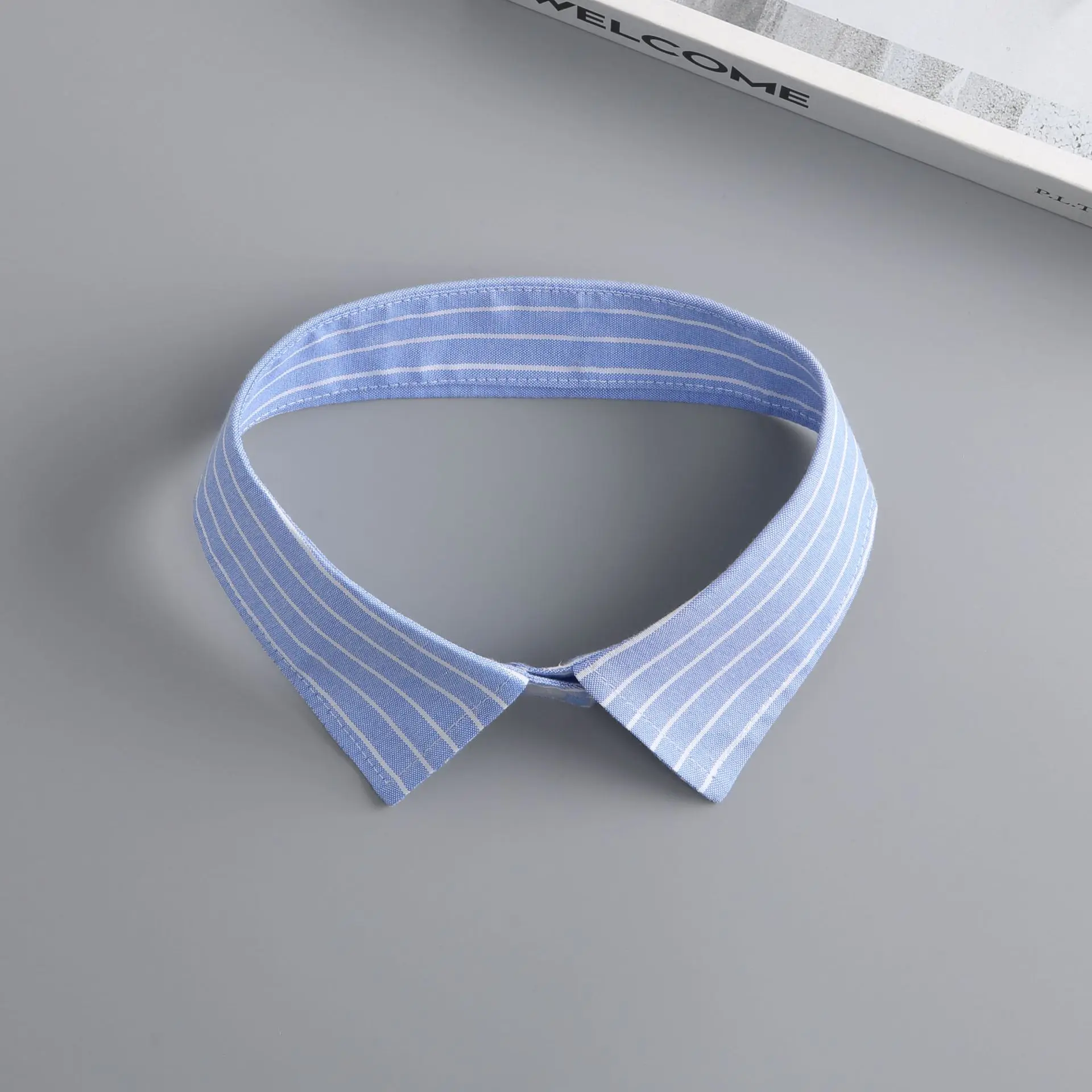 European and American minimalist ins wind blue striped pointed neck small stand-up collar scarf hand sleeve set pure cotton deco