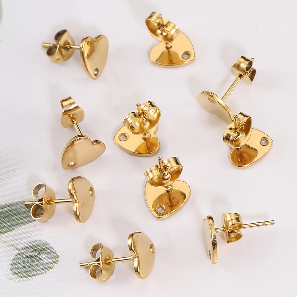 

10pcs Stainless Steel Ear Stud Heart Post with Hole Dangle Earring Setting for DIY Jewelry Making Fashion Earrings Accessories