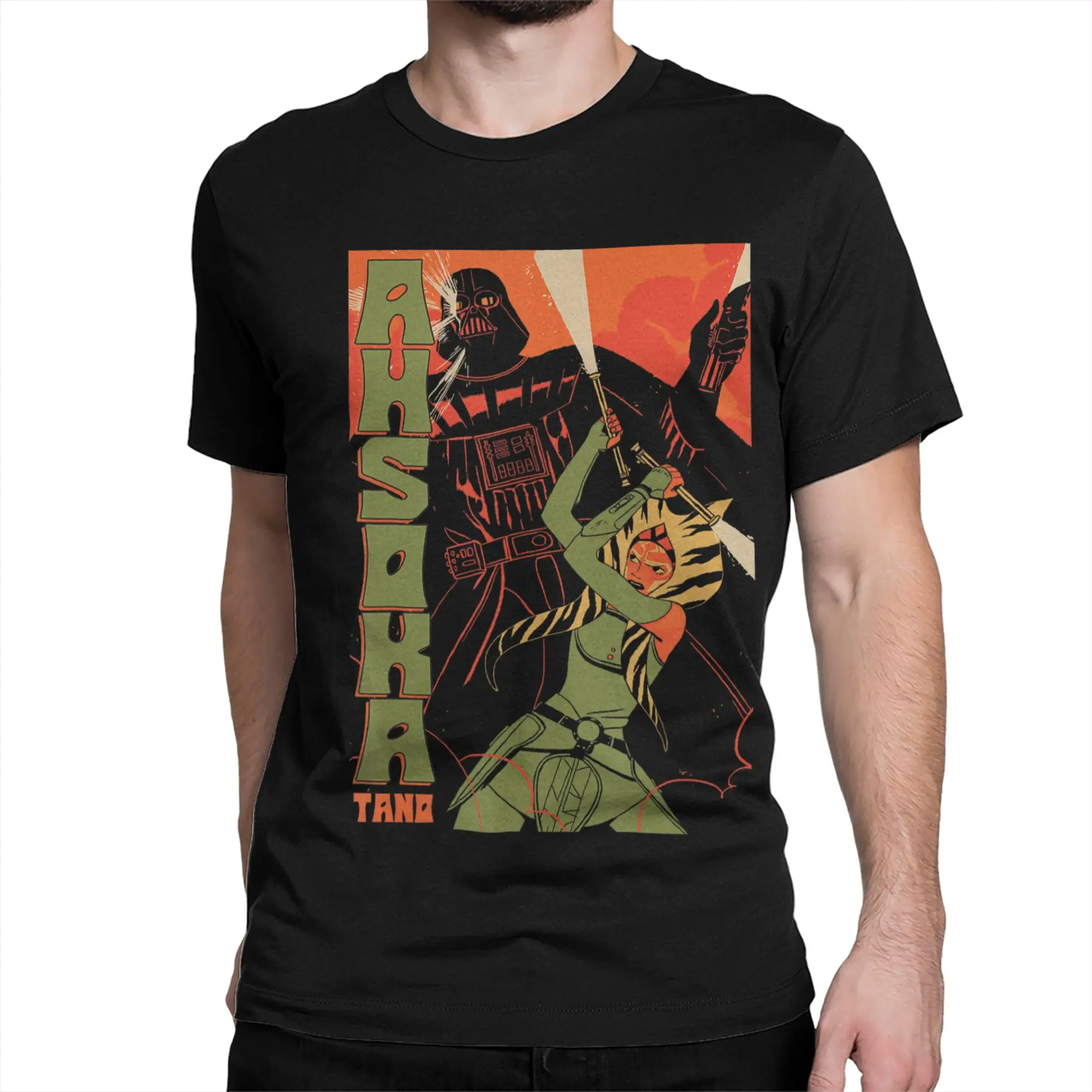Vintage Ahsoka Tano & Darth Maul Vader Vintage T-Shirt for Men Women Round Neck 100% Cotton T Shirts Short Sleeve Tees Tops