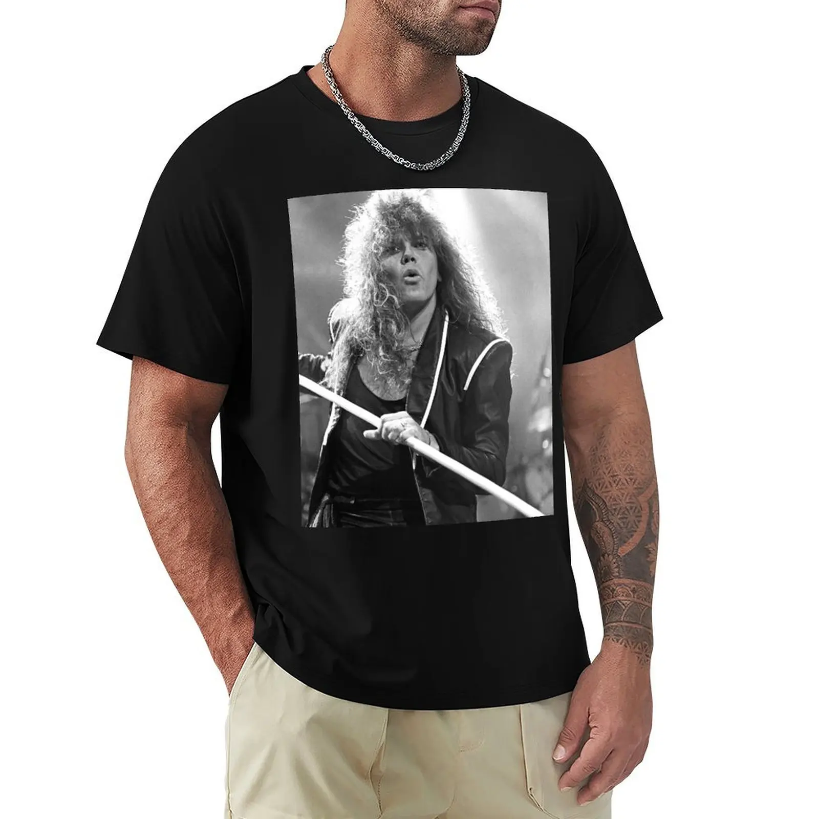 Joey Tempest - BW Photograph T-Shirt Stain Resistant Casual Tee