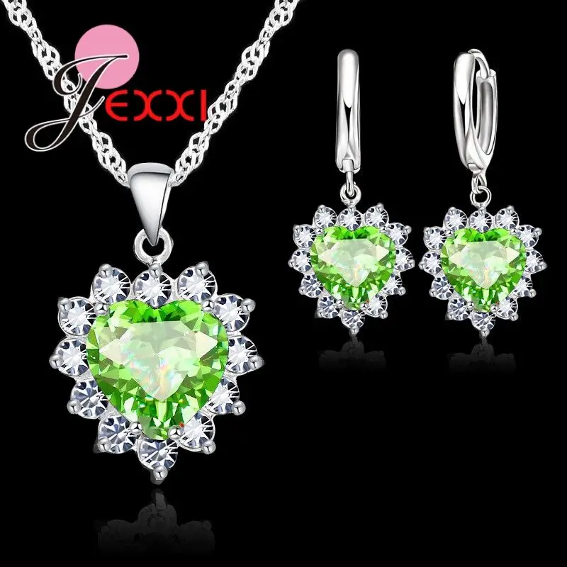 Hot Selling Kit Heart Shaped Multicolor Available Pendant Necklace With Earring Jewelry Set 925 Sterling Silver Earrings