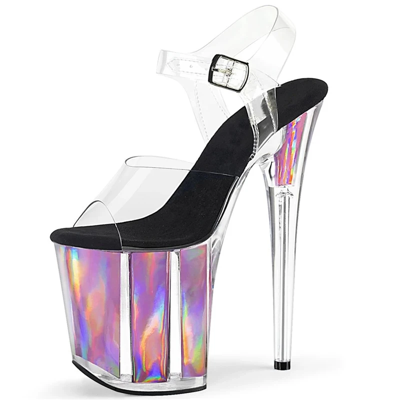 Fashion Through The Bright Bottom High Stripper Heels 20cm Pole Dance Shoes 8 Inch Crystal Platform Sandals Dress Sexy Fetish