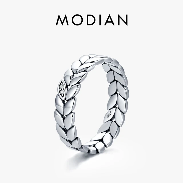MODIAN 925 Sterling Silver Simple Stackable Wheat Finger Rings For Women Lucky Leaves Original Fine Jewelry Fashion Party Ring