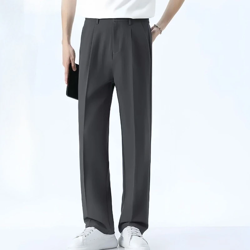 Men's Black Straight Leg Wide Dress Pants Draped Business Wrinkle Resistant Non Iron Korean Style DK Trousers