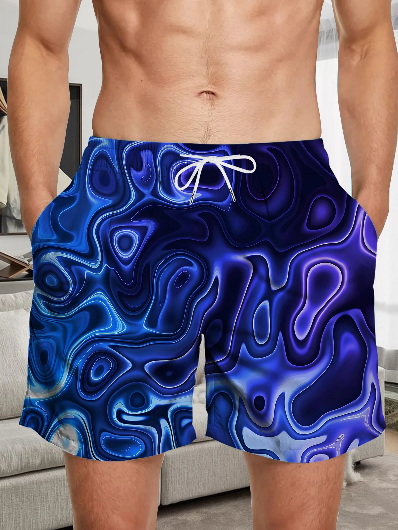 

Streetwear Full Print Digital Shorts Male Elastic Waist Quick Dry Polyester Trunks