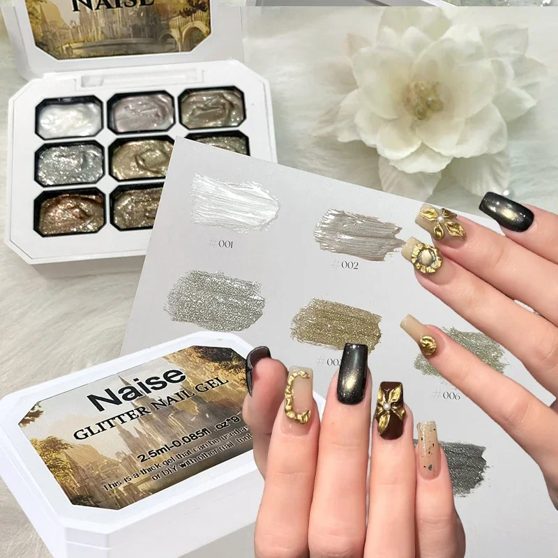 Metallic Glitter Solid Gel Palette 9 Colors Retro Coffee Fairy Pink UV LED Nail Art Gel Polish Set Manicure Kit