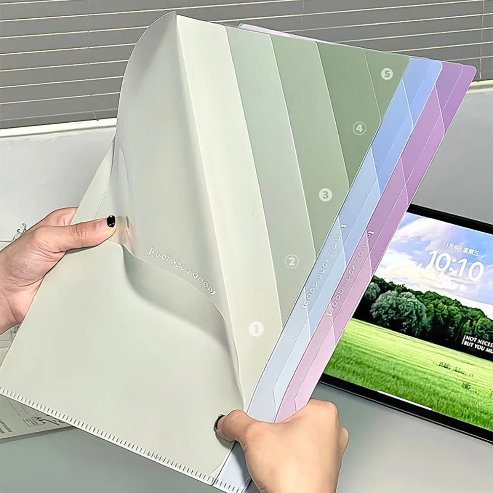 ページフォルダー 厚みのあるグラデーション L字型 縦型 学生用試験用紙フォルダー 収納ブック 大容量