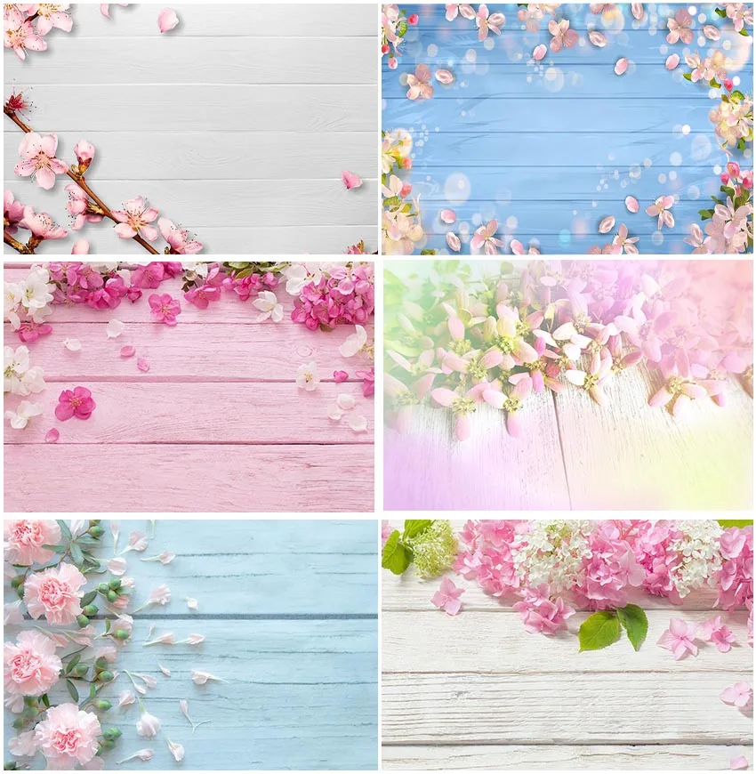 Wood Planks Boards Spring Floral Blossom Backdrops Bokeh Photographic For Baby Shower Decor Photocall Child Portrait Backgrounds