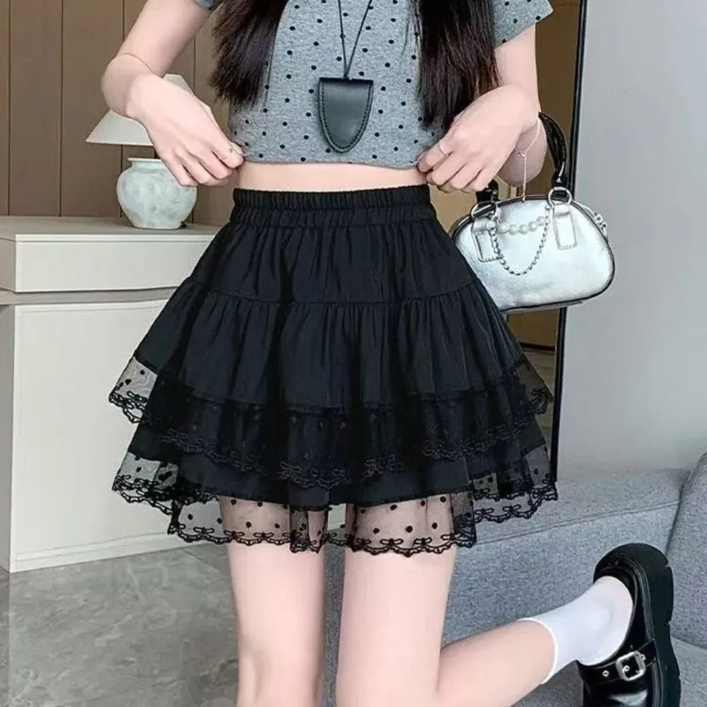 

Sweet Lace Lace Trimmed Skirt High Waisted Slimming Ballet Style Skirt Puffy Silhouette Cake Skirt Summer