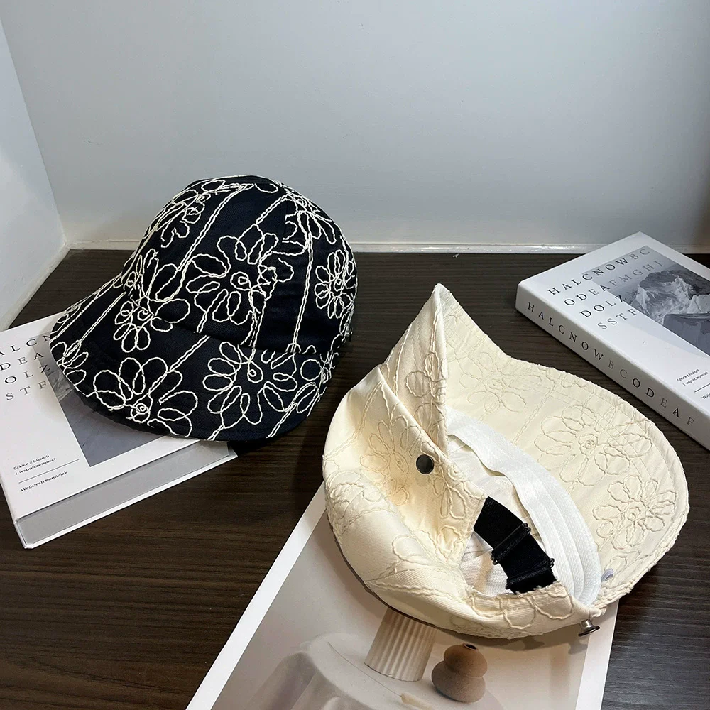 Large Head Circumference Sun Hat Flower Embroidered  Design Duckbill Cap Large Brim Flower Hats