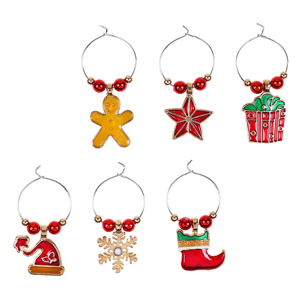 

6 Pcs Vintage Christmas Wedding Party Favor Glass Ring Decoration Goblet Pendant Man Rings