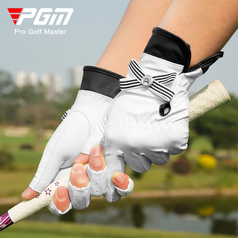 PGM Golf Gloves Women Sheepskin Breathable Palm Ladies Genuine Leather Sport Gloves Anti-Slip Training Mittens Elegant 1 Pair