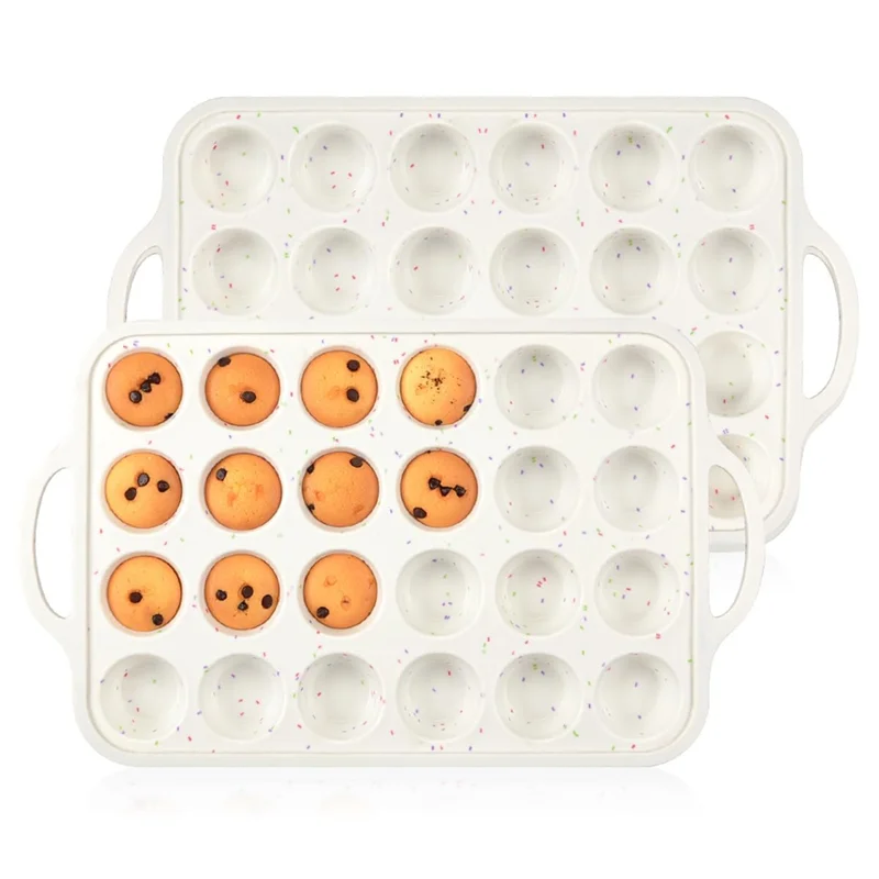 

2 Pack Mini Muffin Pan, Reinforced Frame Mini Cupcake Pans 24 Cups Nonstick Mini Muffin Silicone Molds With Handle