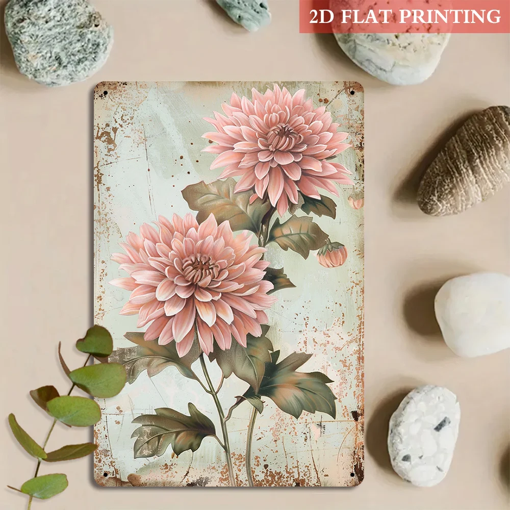 Vintage Floral Metal Wall Sign 8x12in Pink Daisy 2D Flat Iron Decor Indoor Outdoor Home Backyard Office Art