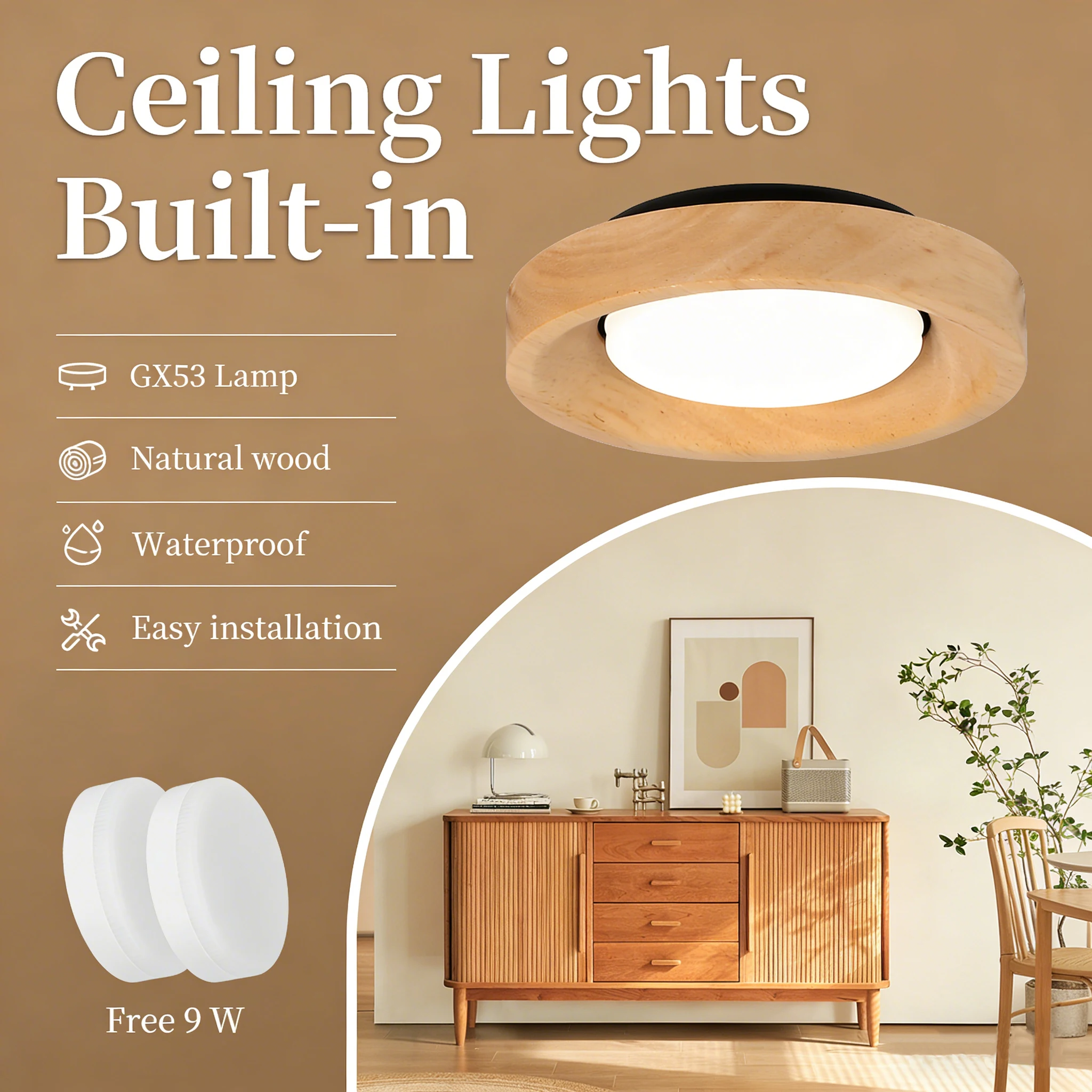 Modern LED Downlight Waterproof GX53 Spotlight Replaceable Bulb Ceiling Lamp for Porch Living Room Bedroom Down Light Fixture
