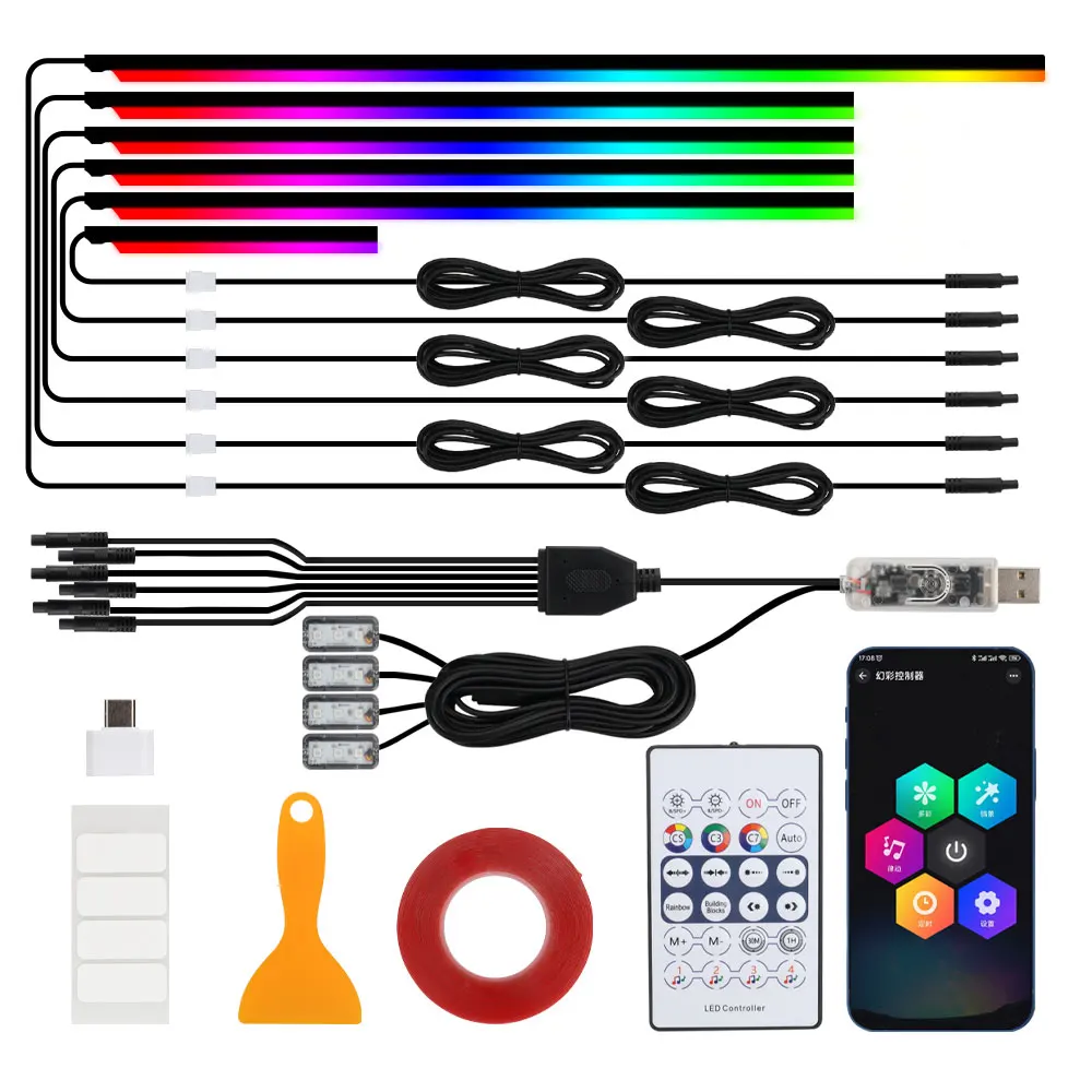 Accessoires d'éclairage ambiant, lumières d'ambiance de voiture, lucarne LED Symphony RGB, bandes acryliques intérieures, décoration, contrôle par application USB