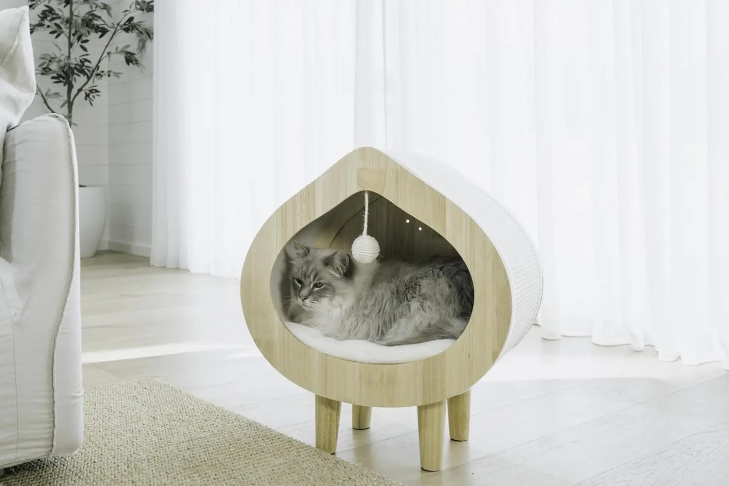 Luxury Cat Cave Bed & Scratching Condo for Indoor Cats - Modern Cozy Cat Beds Hideout - Kitty Bed  Furniture - No Assembly