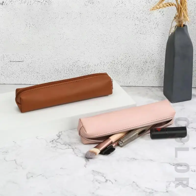 Fashion PU Leather Pen Bag Large Capacity Simple Water Dirt Proof Stationery Box