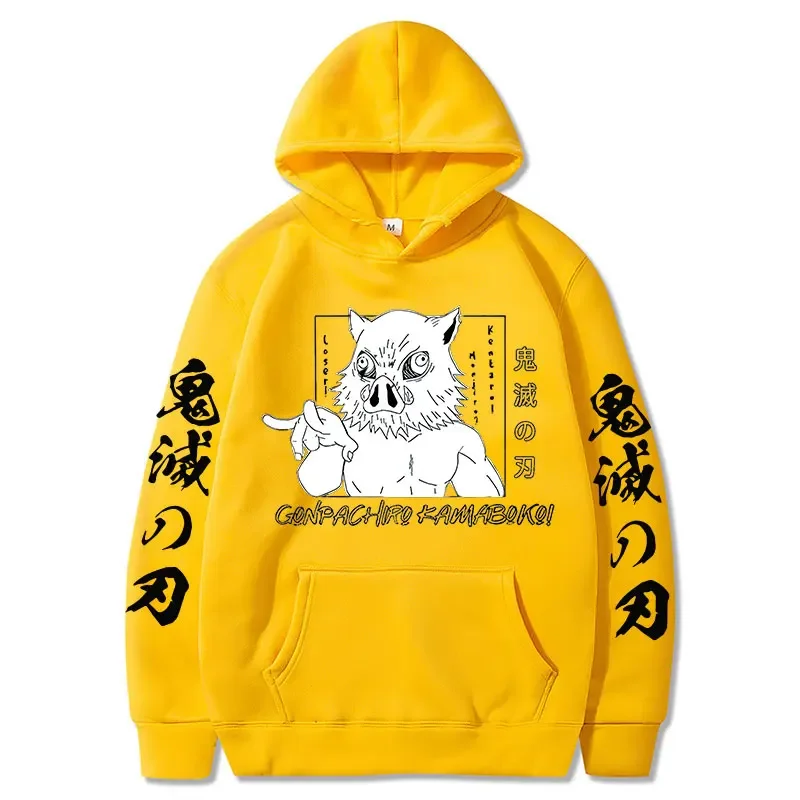 Demon Slayer Inosuke Hashibira Hoodies Anime Kimetsu no Yaiba Hooded Cute Kawaii Oversized Hoody Tops Men Women Sweatshirts